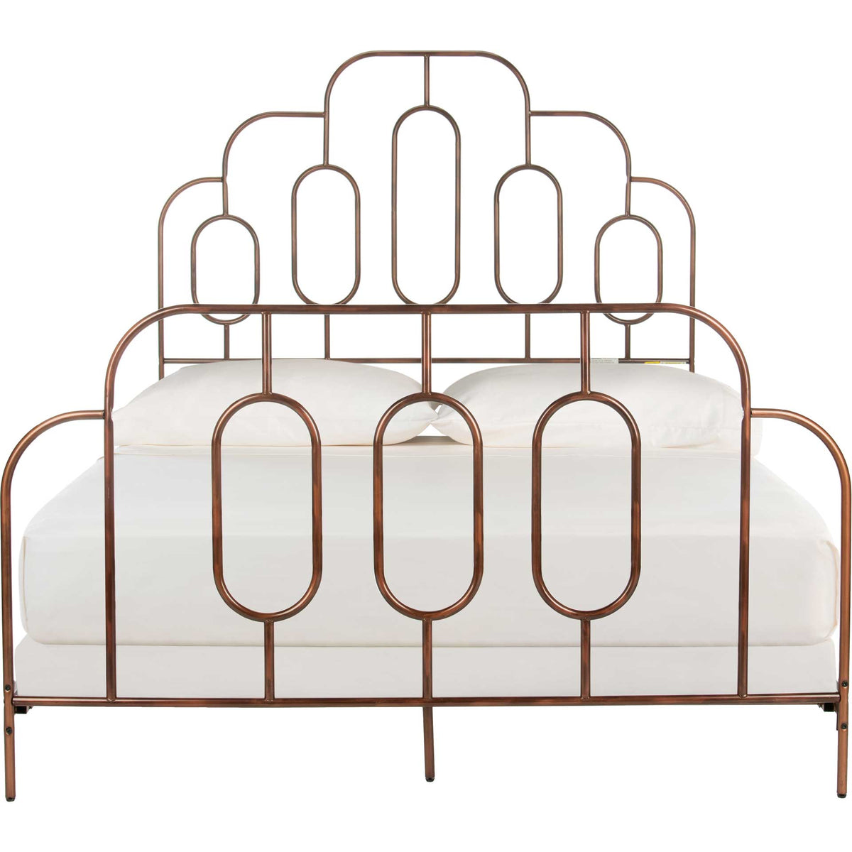 Antique bronze metal bed with a tiered arched headboard and matching oval-accented footboard || BED6201C-F || front_studio