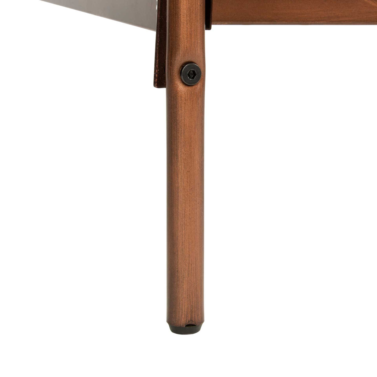 Antique bronze tubular leg with a visible fastener and capped foot