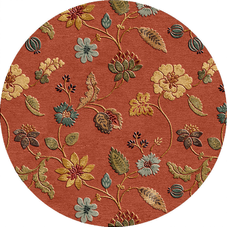 Blue Garden Party Navajo Red/Marigold Round Rug