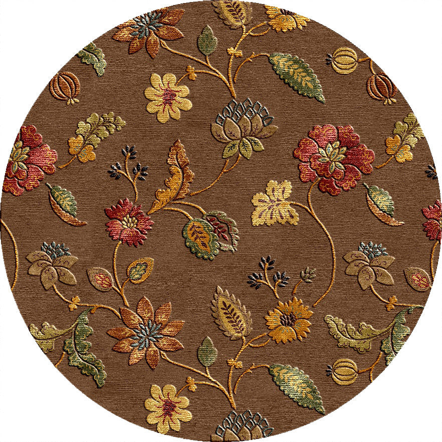 Blue Garden Party Cocoa Brown Round Rug