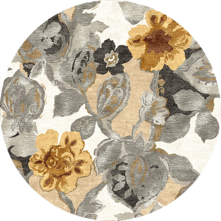 Blue Petal Pusher White/Nickel Round Rug