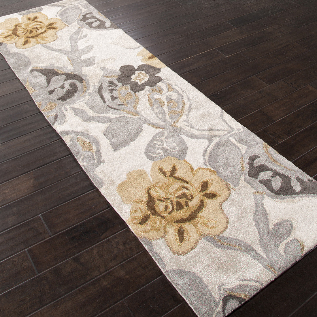 Blue Petal Pusher White/Nickel Runner Rug
