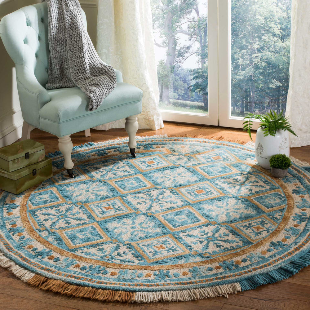 Blossom Ivory/Teal Round Rug - Froy.com
