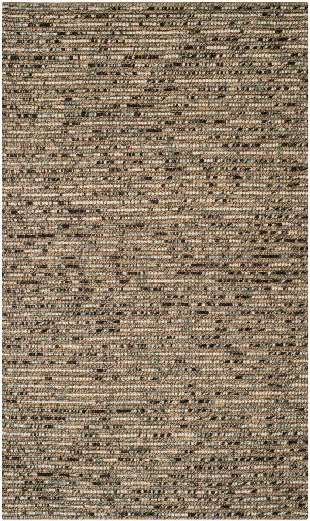 Neutral woven rows dotted with blue and charcoal add understated texture to this rug