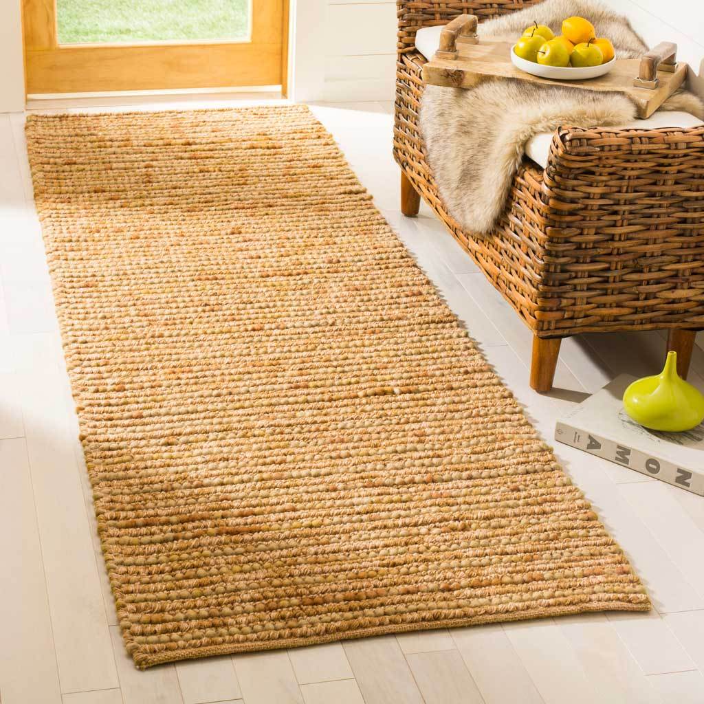 A honey-gold runner brings warm, dimensional woven rows to the floor