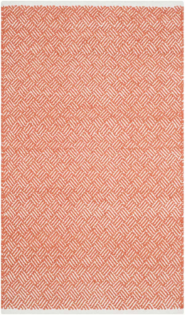 A compact orange and ivory cotton rug brings lively herringbone texture to smaller spaces.