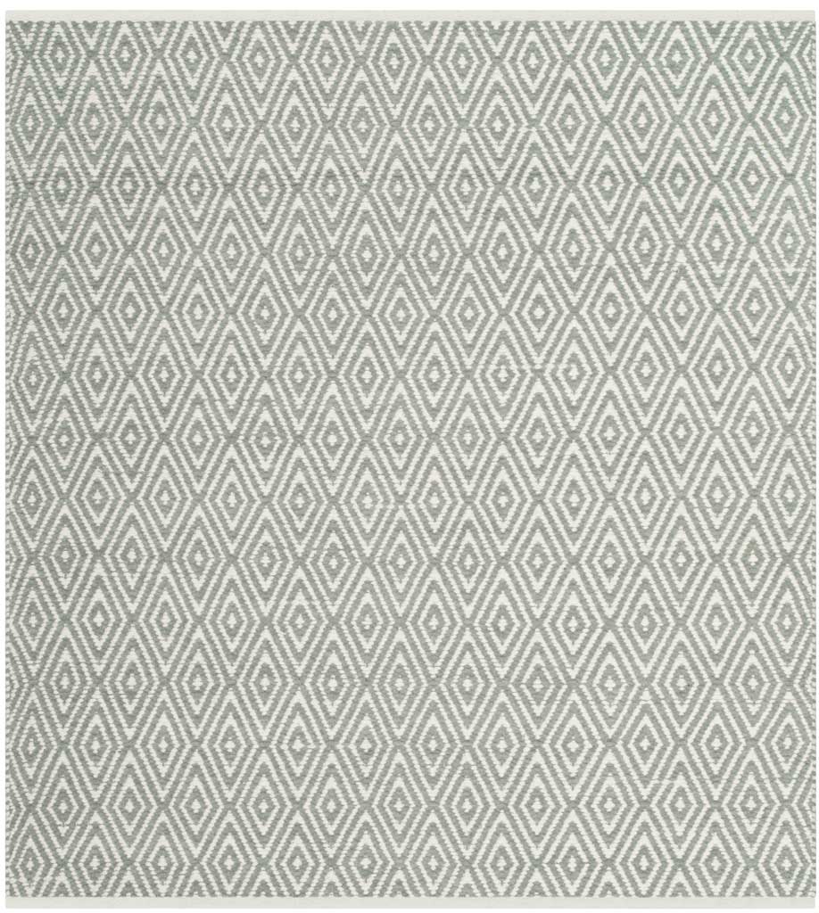 This square rug pairs soft gray tones with rows of ivory diamonds.