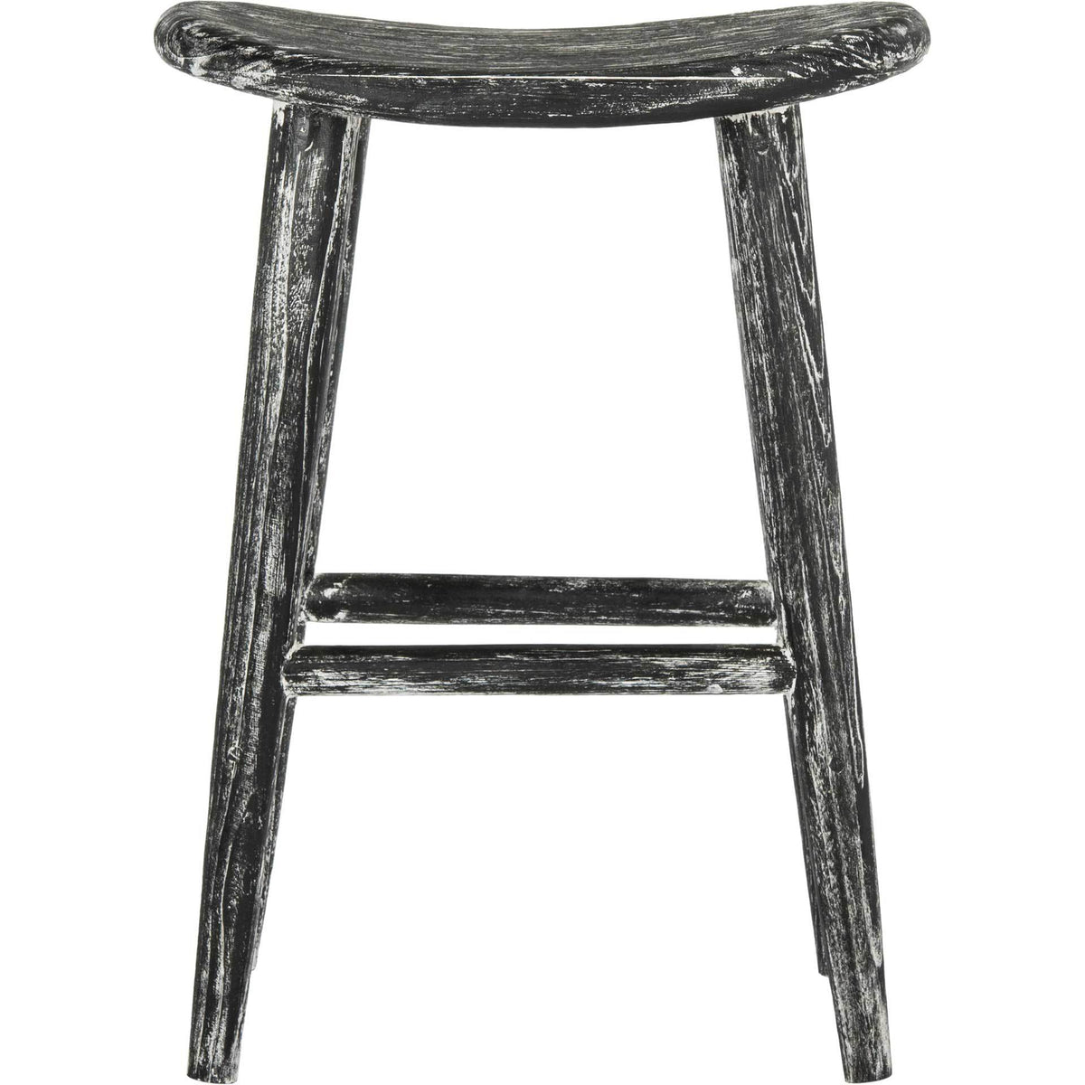 This distressed wood counter stool features a gently curved seat and sturdy footrest bars || BST1000A || front_studio