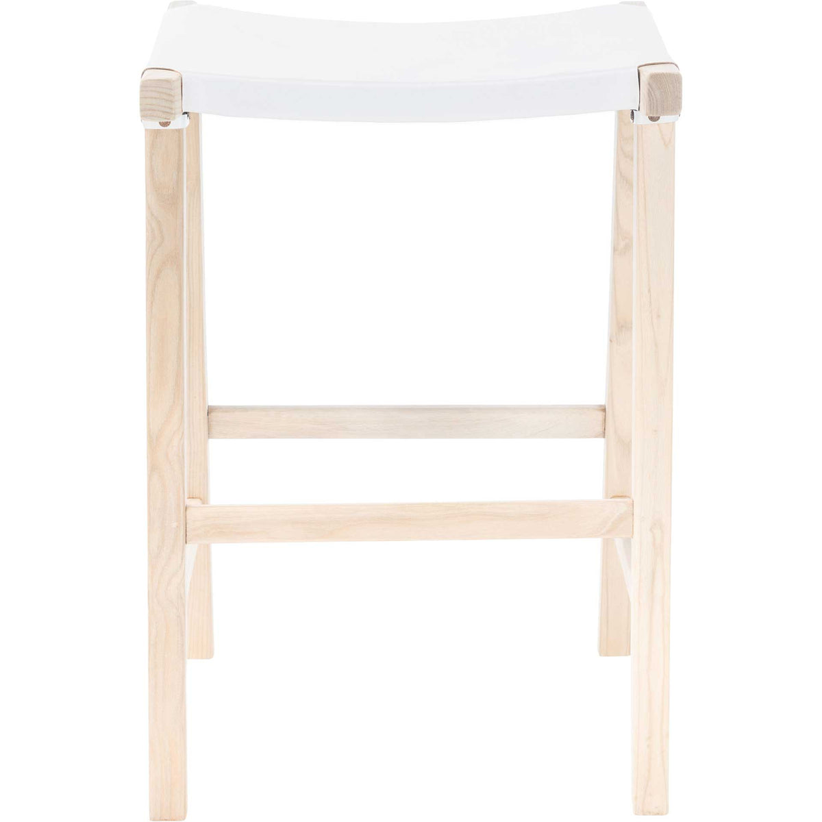 A white leather counter stool brightens a natural wood frame with a slim seat and footrest || BST1011C || front_studio