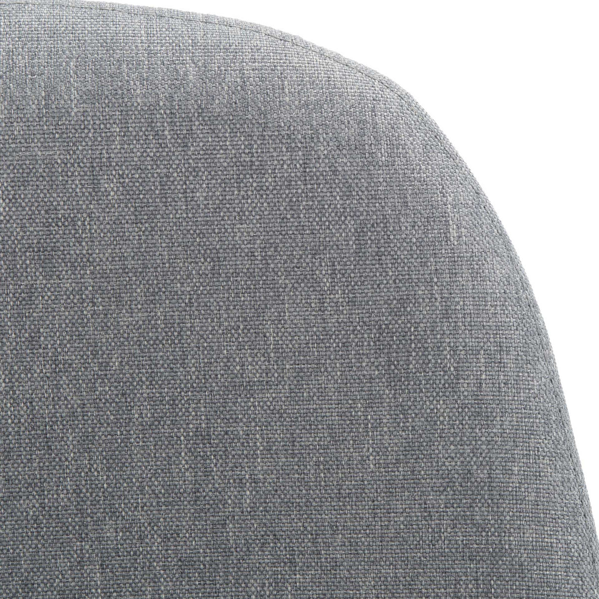 Textured gray woven upholstery covers the softly rounded backrest