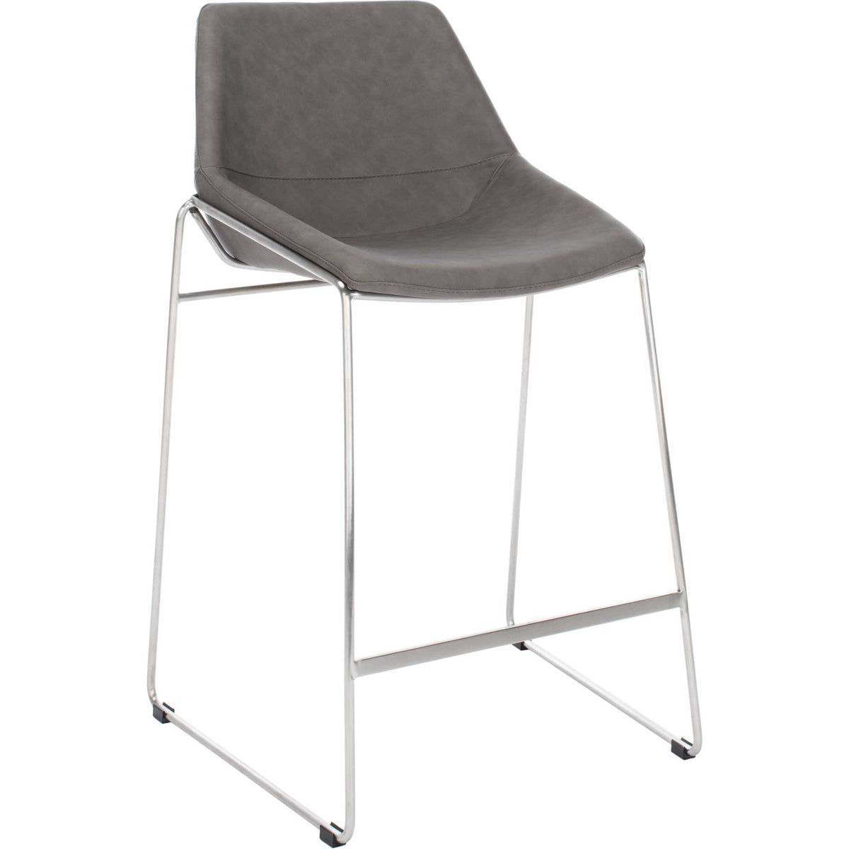 Curved ash gray upholstery pairs with slender silver legs and an integrated footrest. || BST3000B || front_angle_studio