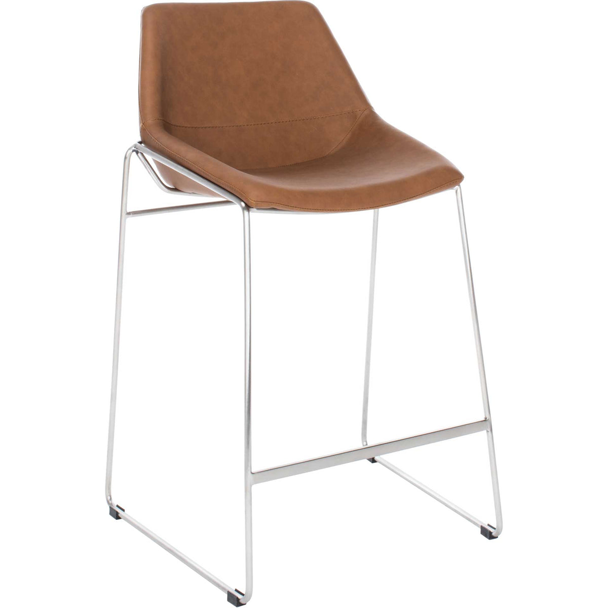 Warm cognac upholstery pairs with a silver metal frame and footrest for laid-back style. || BST3000C || front_angle_studio