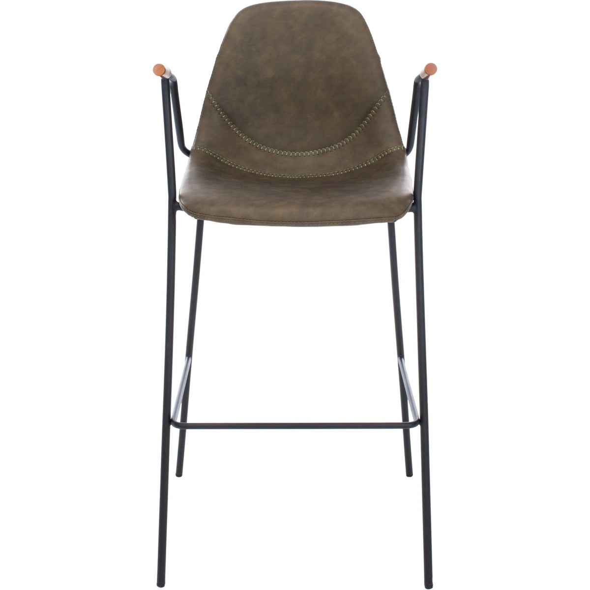 Curved olive upholstery sits between slim black metal arms, with a footrest below the stitched seat || BST3001B || front_studio