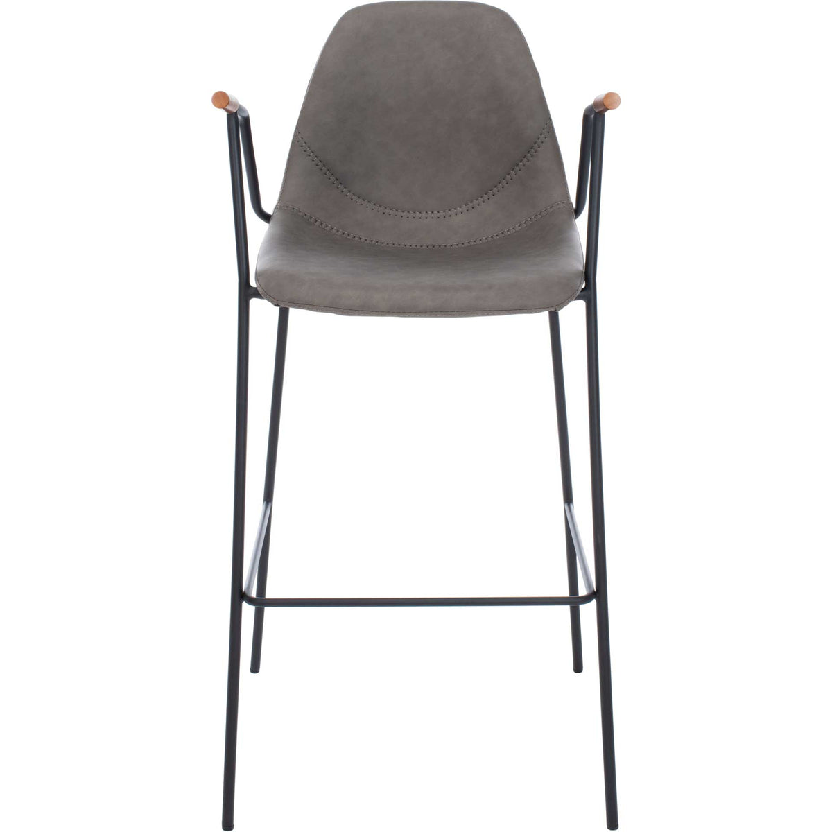Curved ash-gray seat and back feature decorative stitching above a slim black metal footrest || BST3001C || front_studio