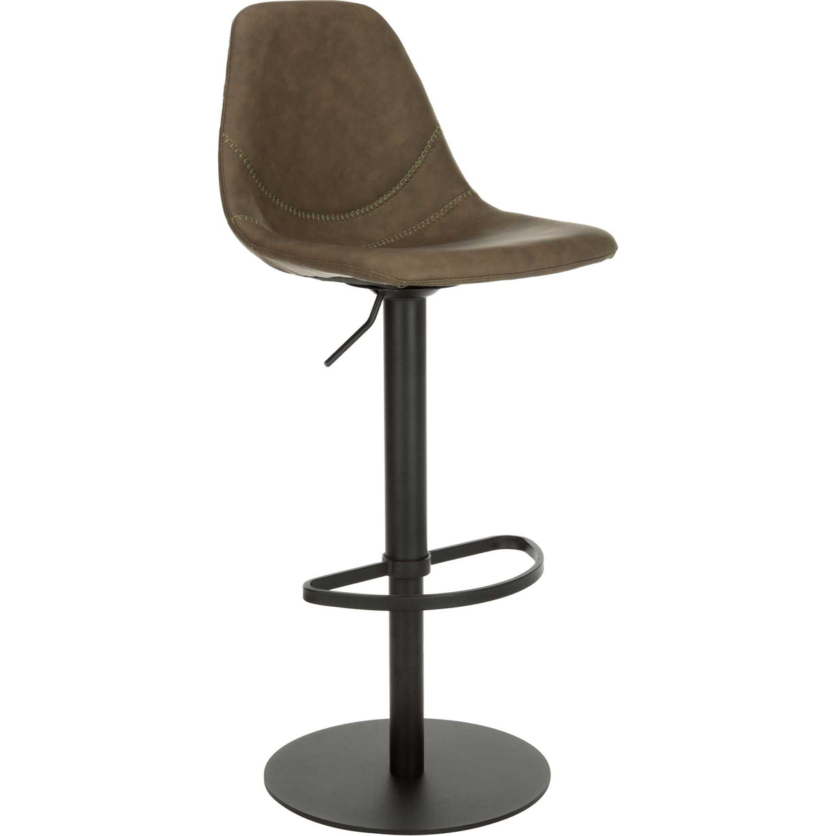 Contoured olive faux leather seat with subtle stitching and a sleek black pedestal || BST3003B || front_angle_studio