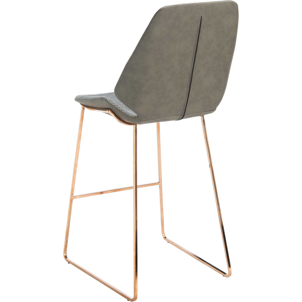 A stitched gray back panel and fine gold-tone frame give the stool a tailored finish.