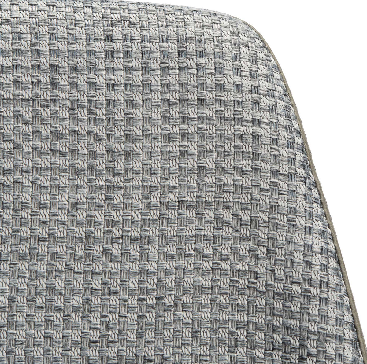 An intricate gray weave and clean curved edge bring texture to the upholstered backrest.