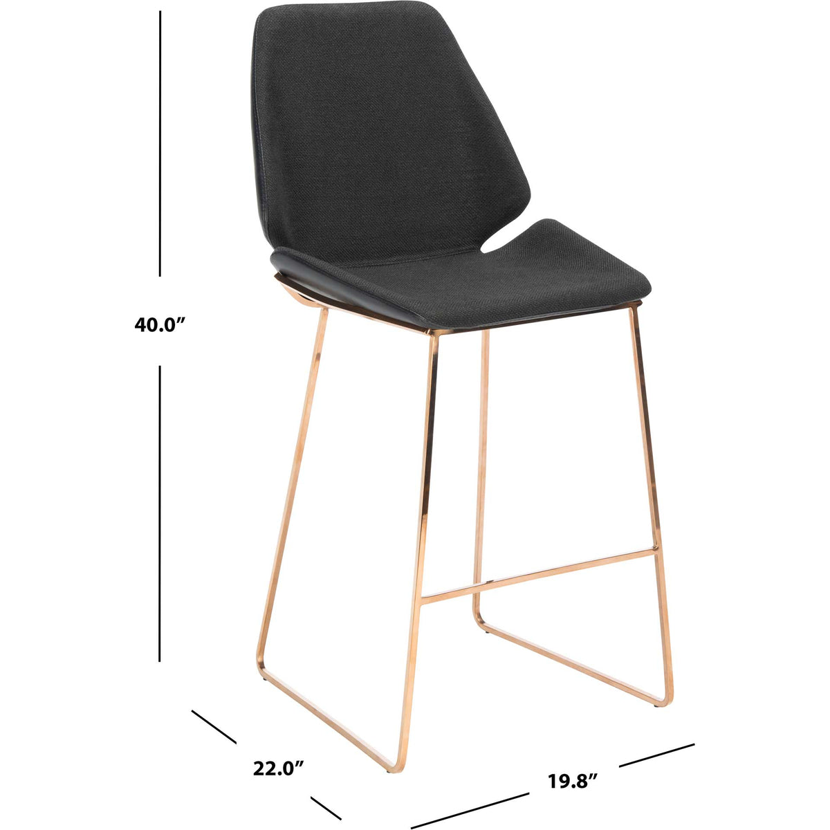 Measuring 40 inches tall and 19.8 inches wide, this black stool has a slim gold-tone base.