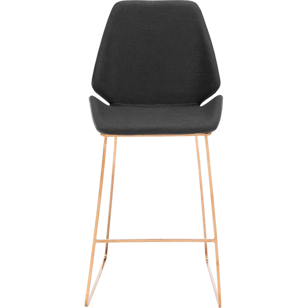 A high black backrest, gently raised seat sides, and a gold-tone footrest give this stool a sleek profile. || BST3006B || front_studio