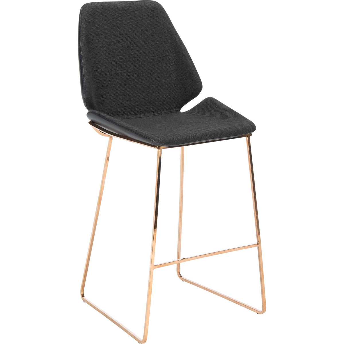 Textured black upholstery and a sculpted seat meet a slim gold-tone frame with a footrest. || BST3006B || front_angle_studio