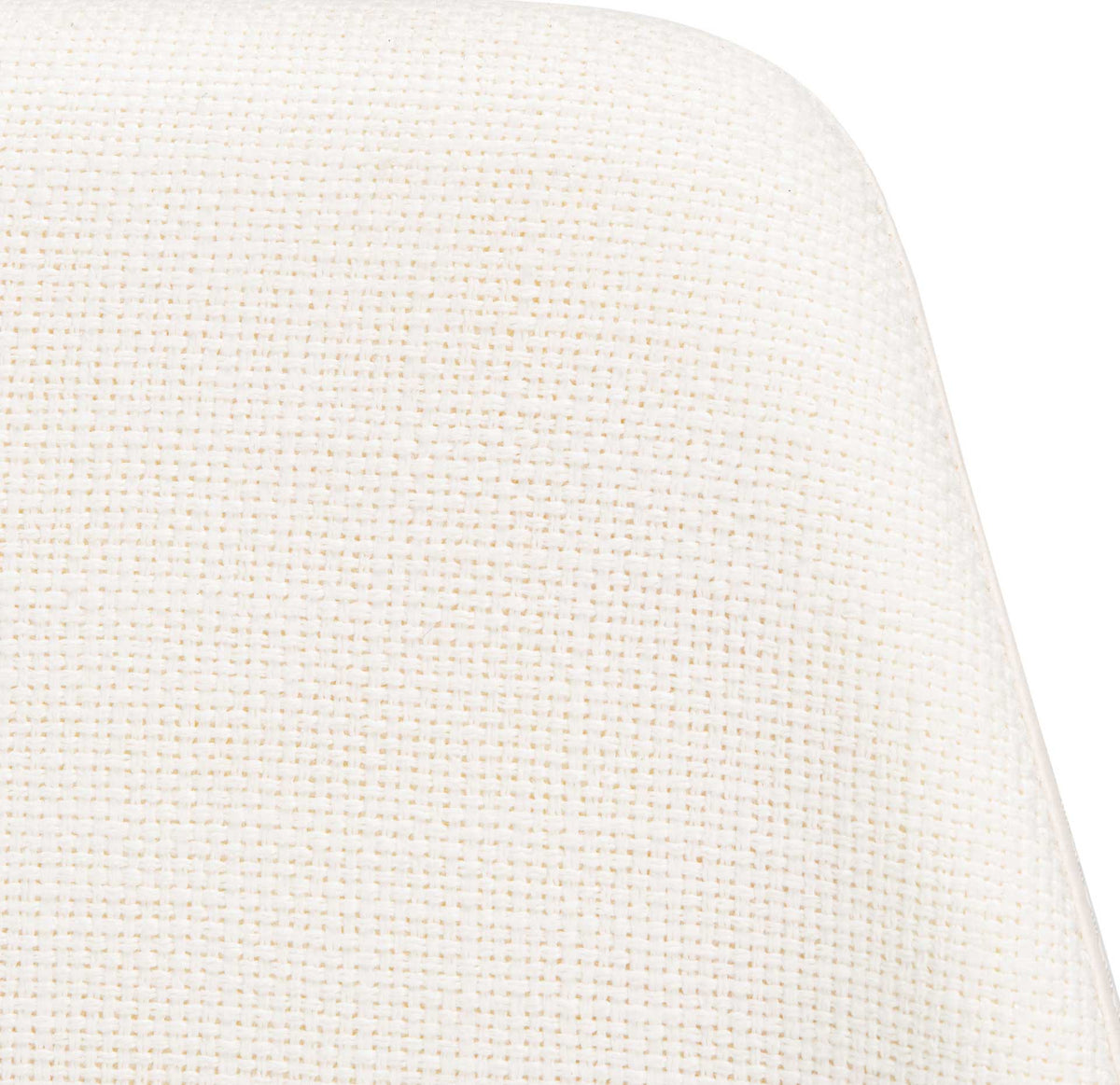 A fine white woven-look surface and rounded edge lend softness to the tall backrest.