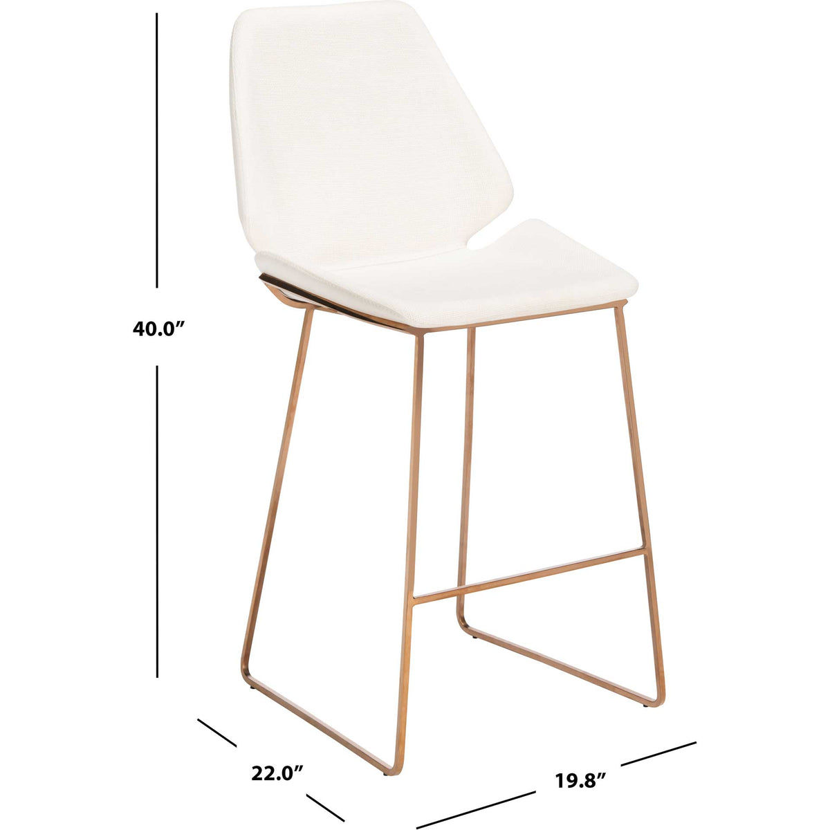 This white and gold counter stool stands 40 inches tall, with a 19.8-inch width and 22-inch depth.