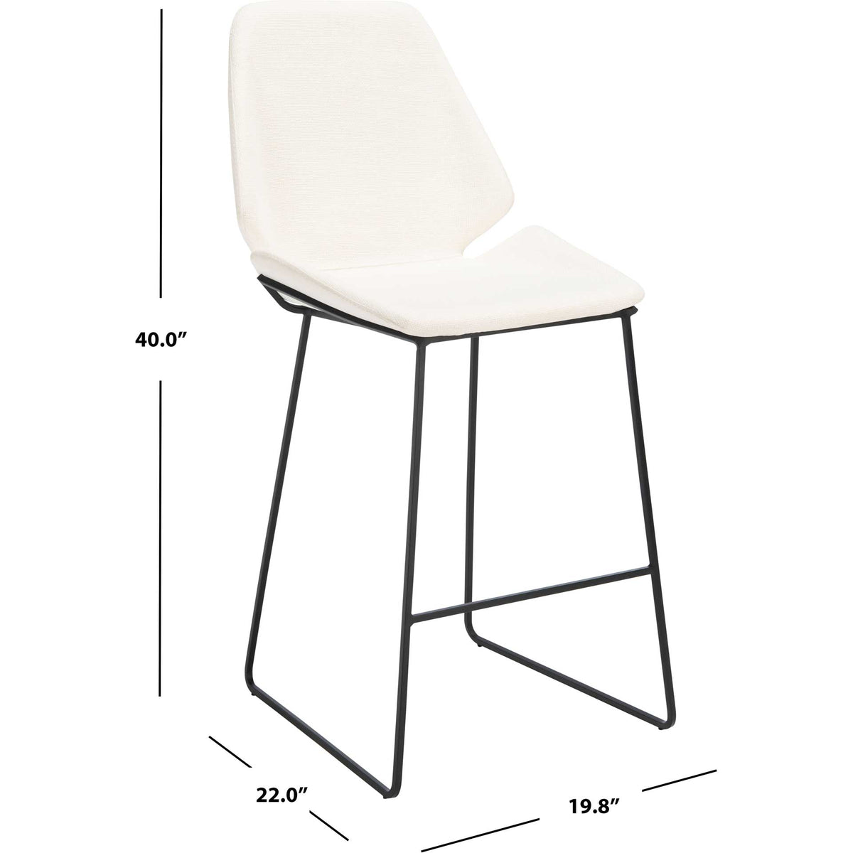 Standing 40 inches tall and 19.8 inches wide, this white stool has a slim black metal base.