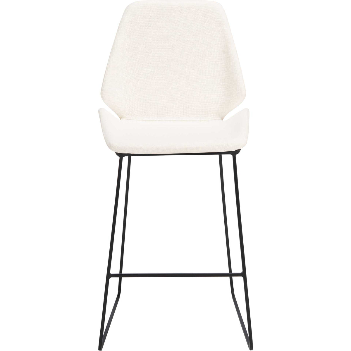 A sculpted white seat and tapered backrest are lifted by a slim black footrest frame. || BST3006F || front_studio