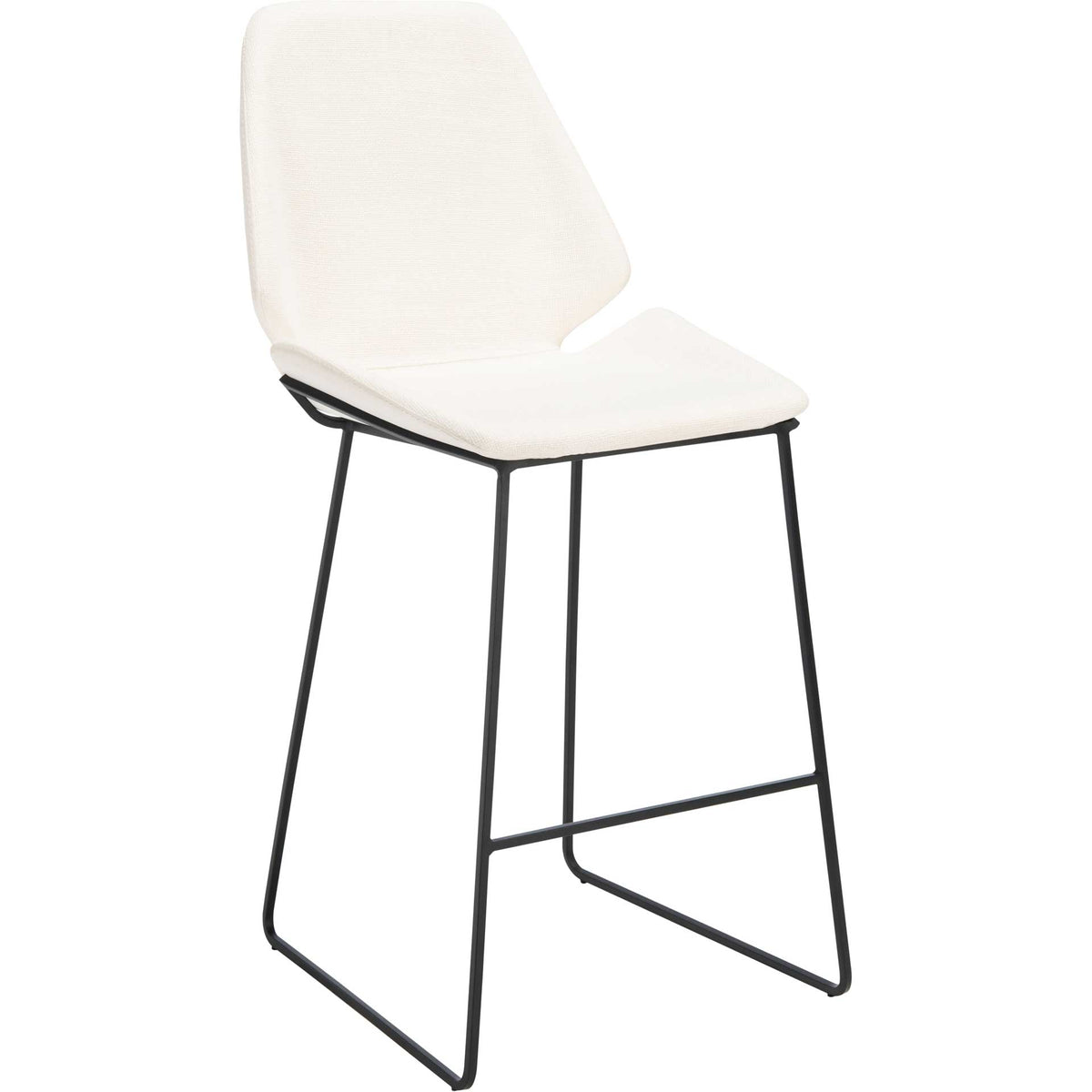 White textured upholstery brings soft contrast to a sleek black metal frame and footrest. || BST3006F || front_angle_studio