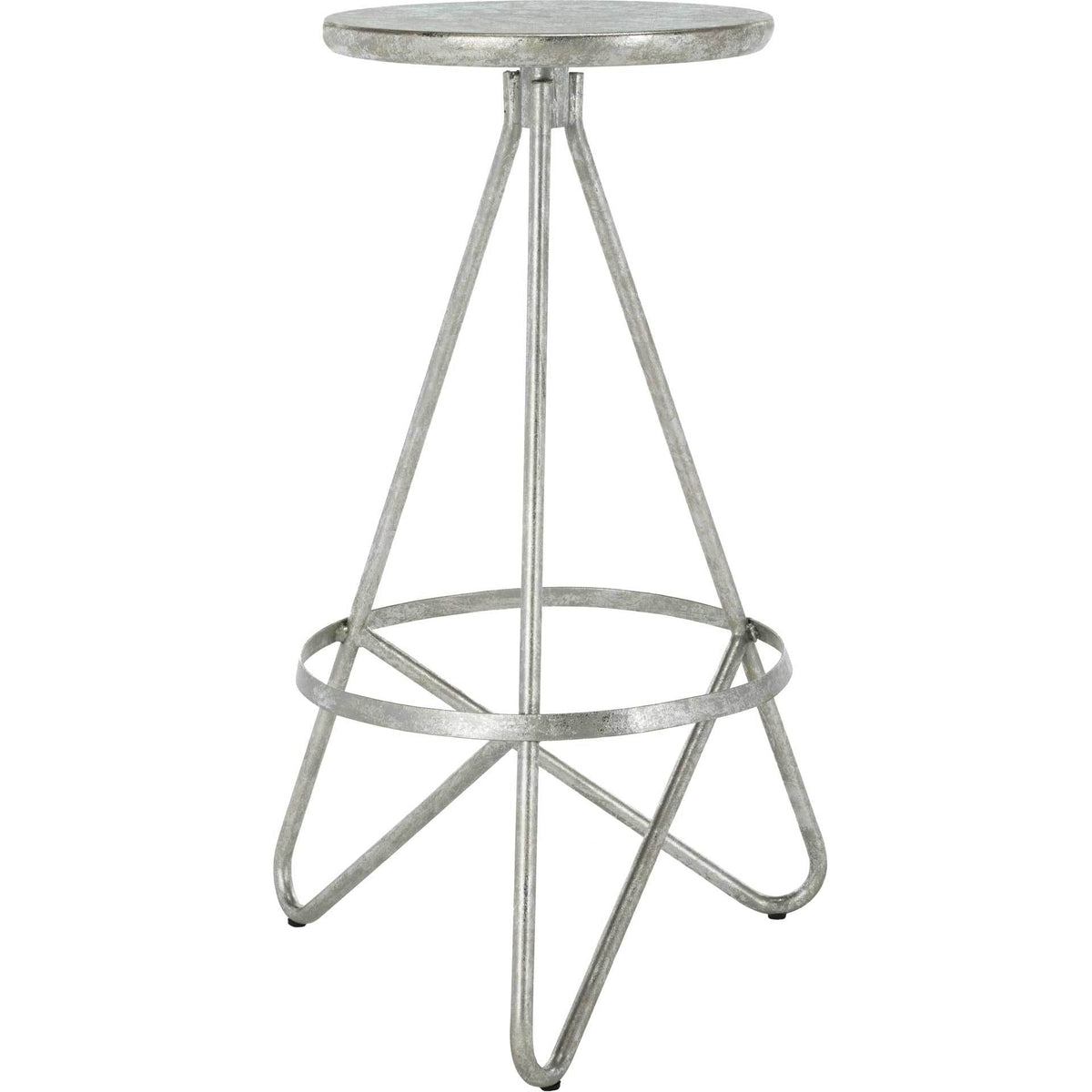Silver leaf bar stool combines a round metal seat with sweeping legs and a ring footrest || BST3200B || side_studio