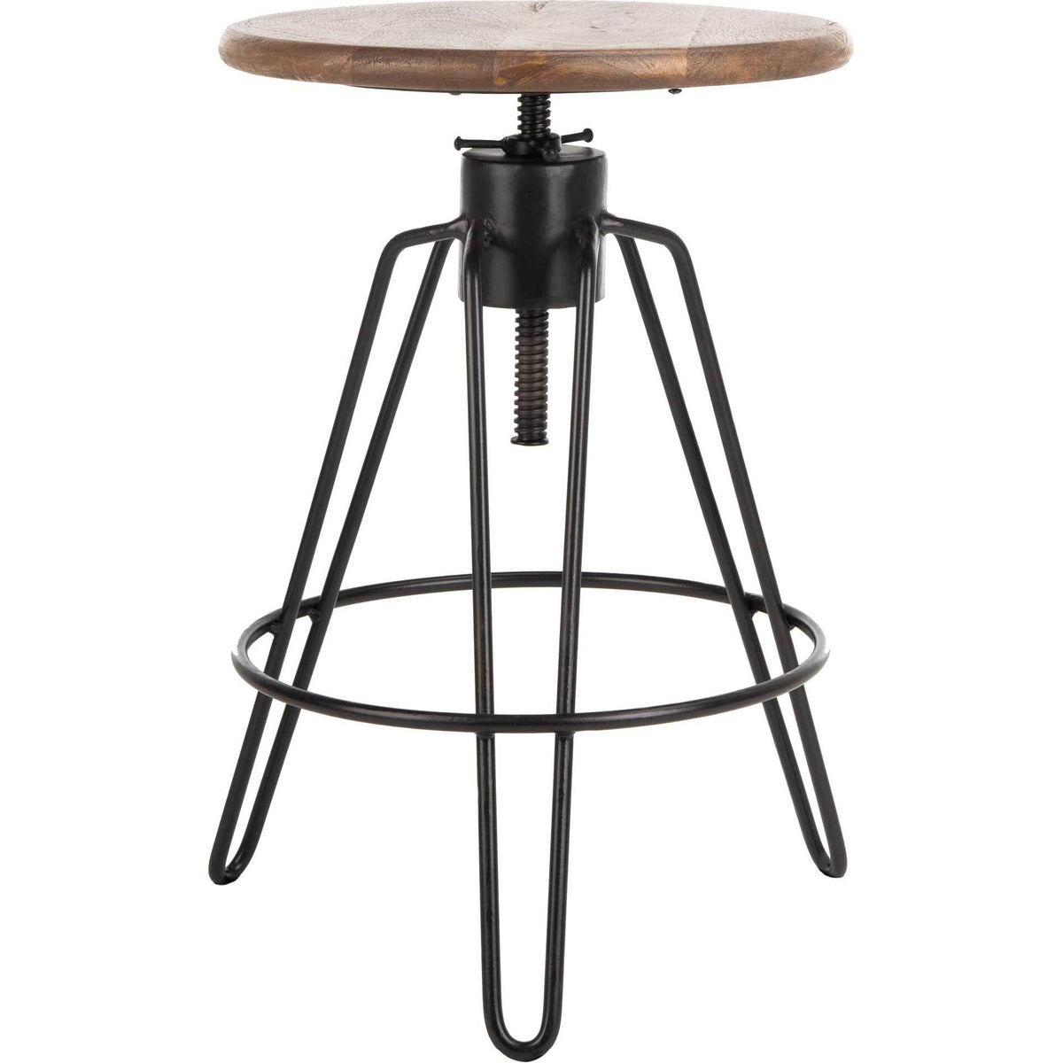 Rounded mango wood contrasts with sculptural black iron legs and a wraparound footrest.