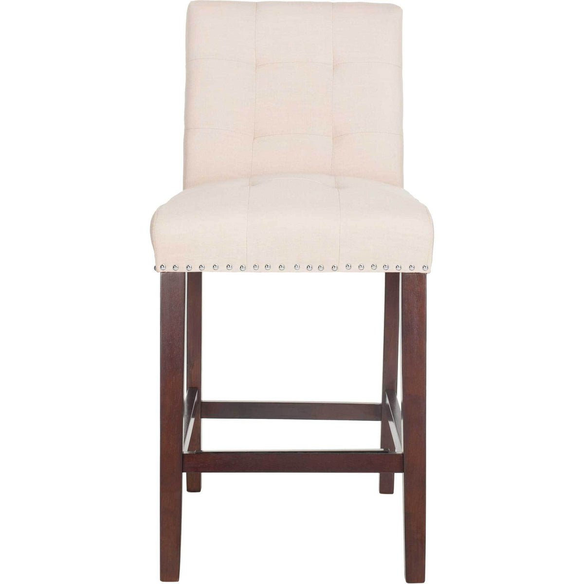 A beige linen counter stool combines a lightly tufted back and seat with silver nailhead trim || BST6303C-SET2 || front_studio