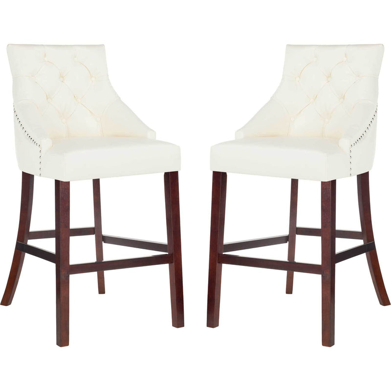 Ellianna Tufted Wing Back Bar Stool White (Set of 2)