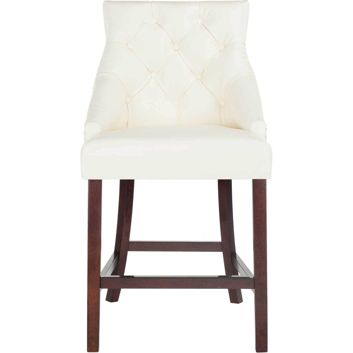 Diamond-tufted white faux leather brightens this counter stool above a cushioned seat and wood footrest. || BST6305G-SET2 || front_studio