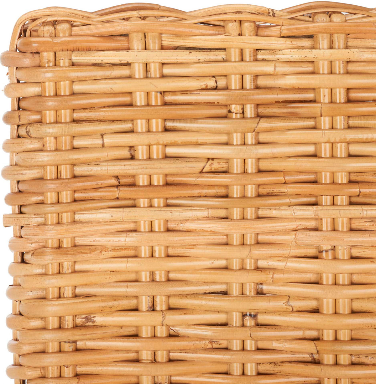 Warm golden rattan shows intricate basketweave texture and organic variation