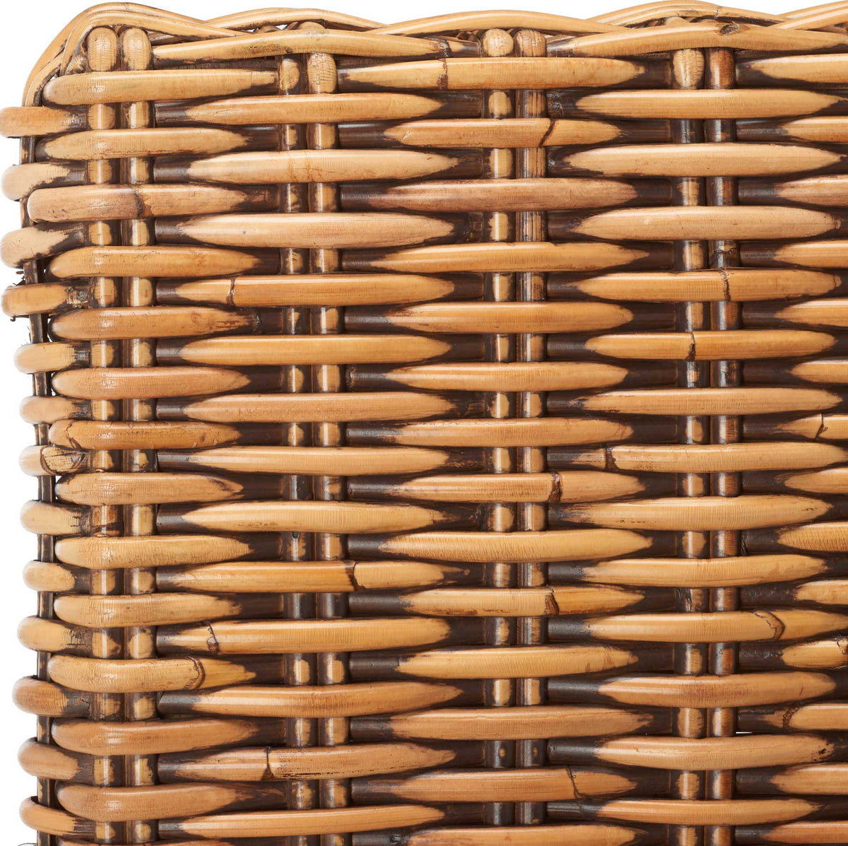 Amber and darker brown strands give the interlaced rattan rich, natural dimension