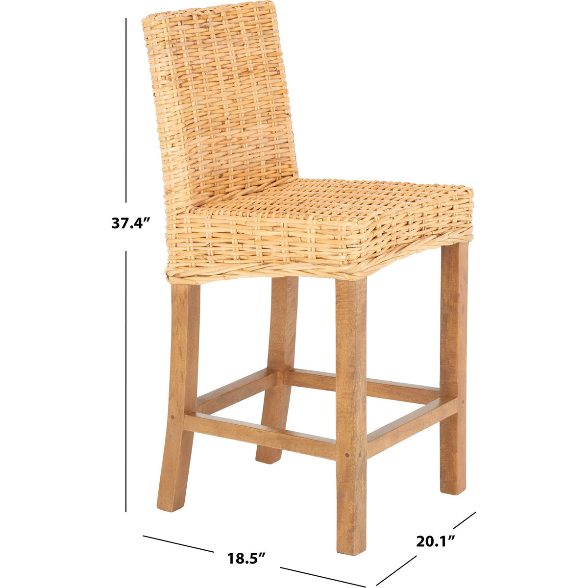 37.4-inch counter stool pairs a woven rattan seat and back with a built-in wooden footrest