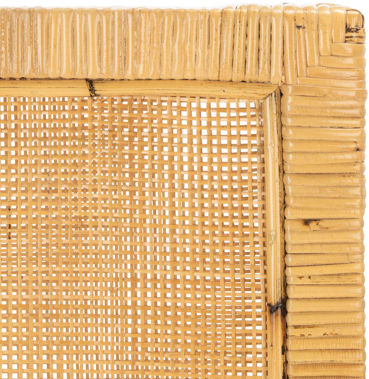 Intricate cane lattice and tightly wrapped frame give the bar stool rich texture