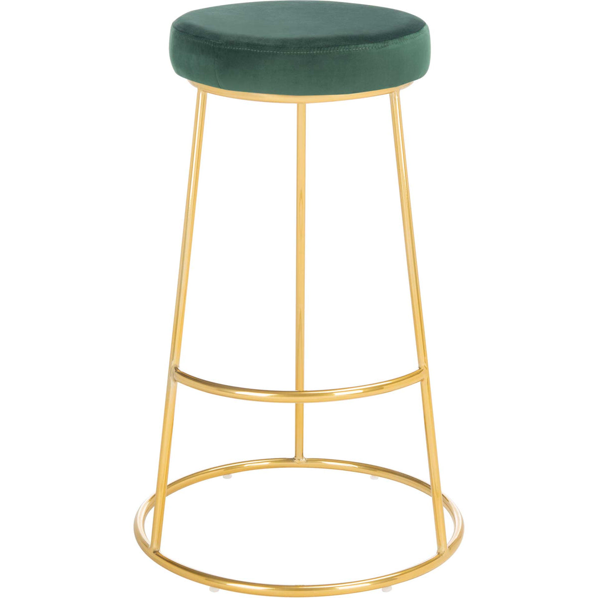 A round malachite green seat rests on airy gold legs with a raised footrest || BST7506D || front_studio