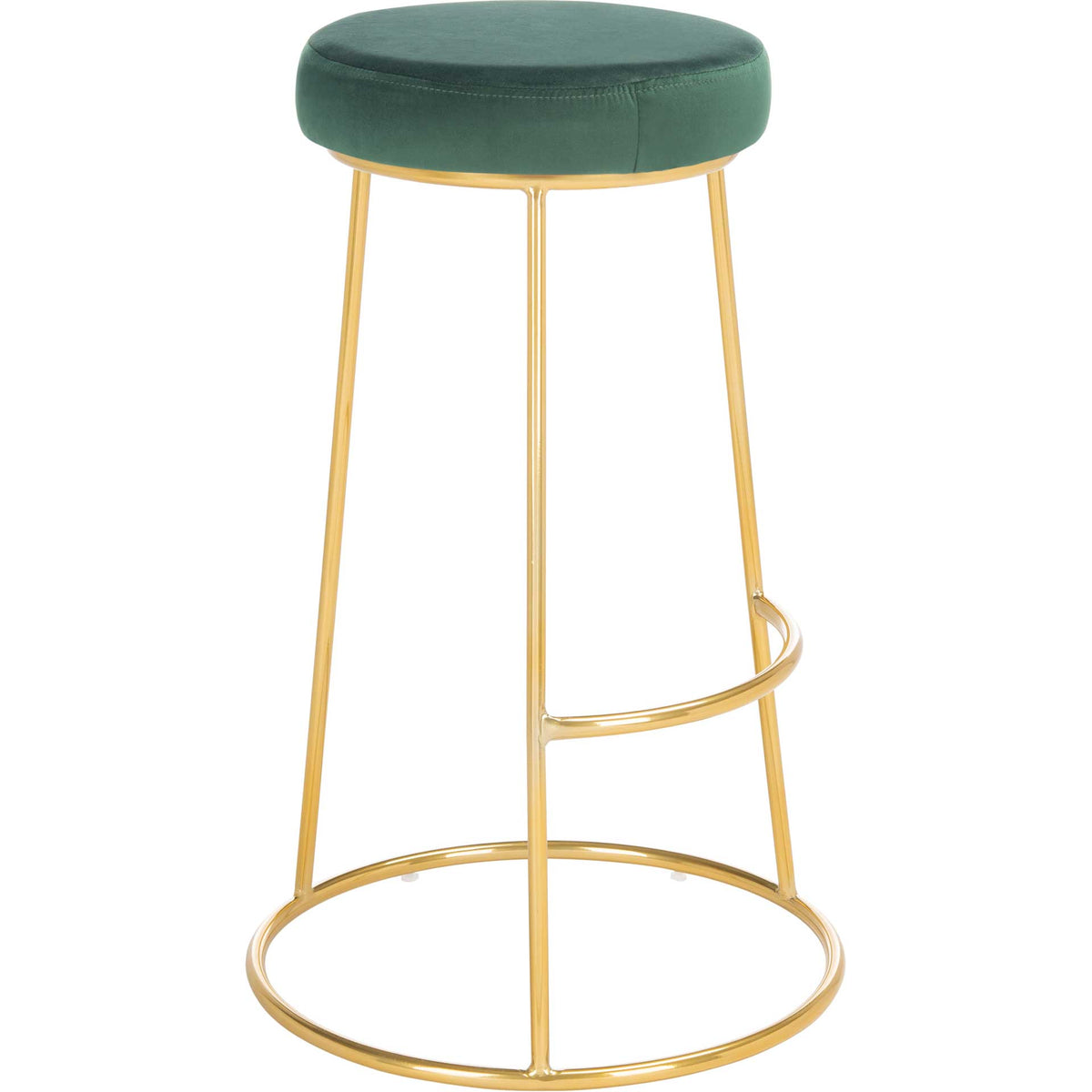 A deep green velvet seat sits above a slender gold frame and circular base || BST7506D || side_studio