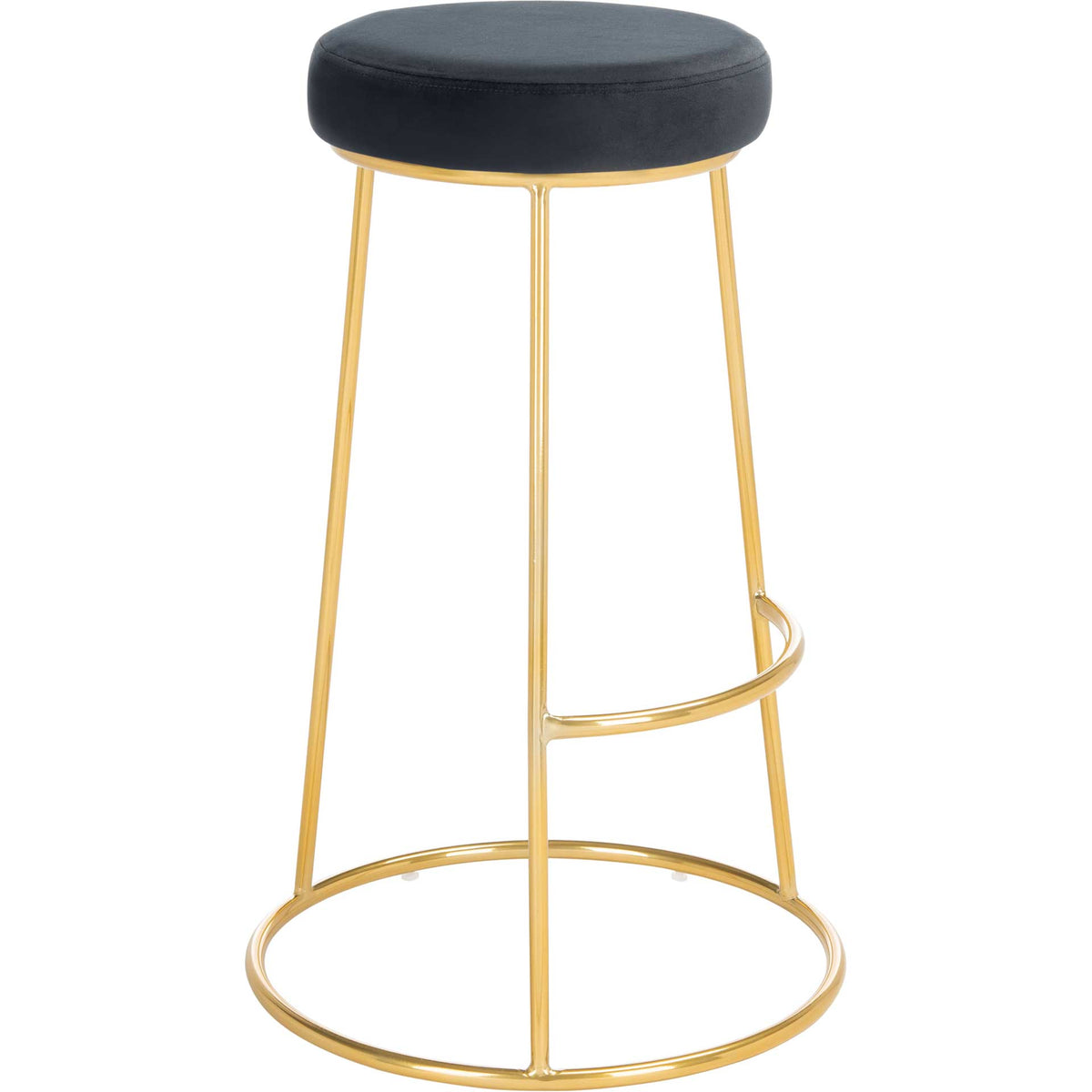 A black velvet seat tops a slender gold frame with a curved footrest and circular base || BST7506E || side_studio