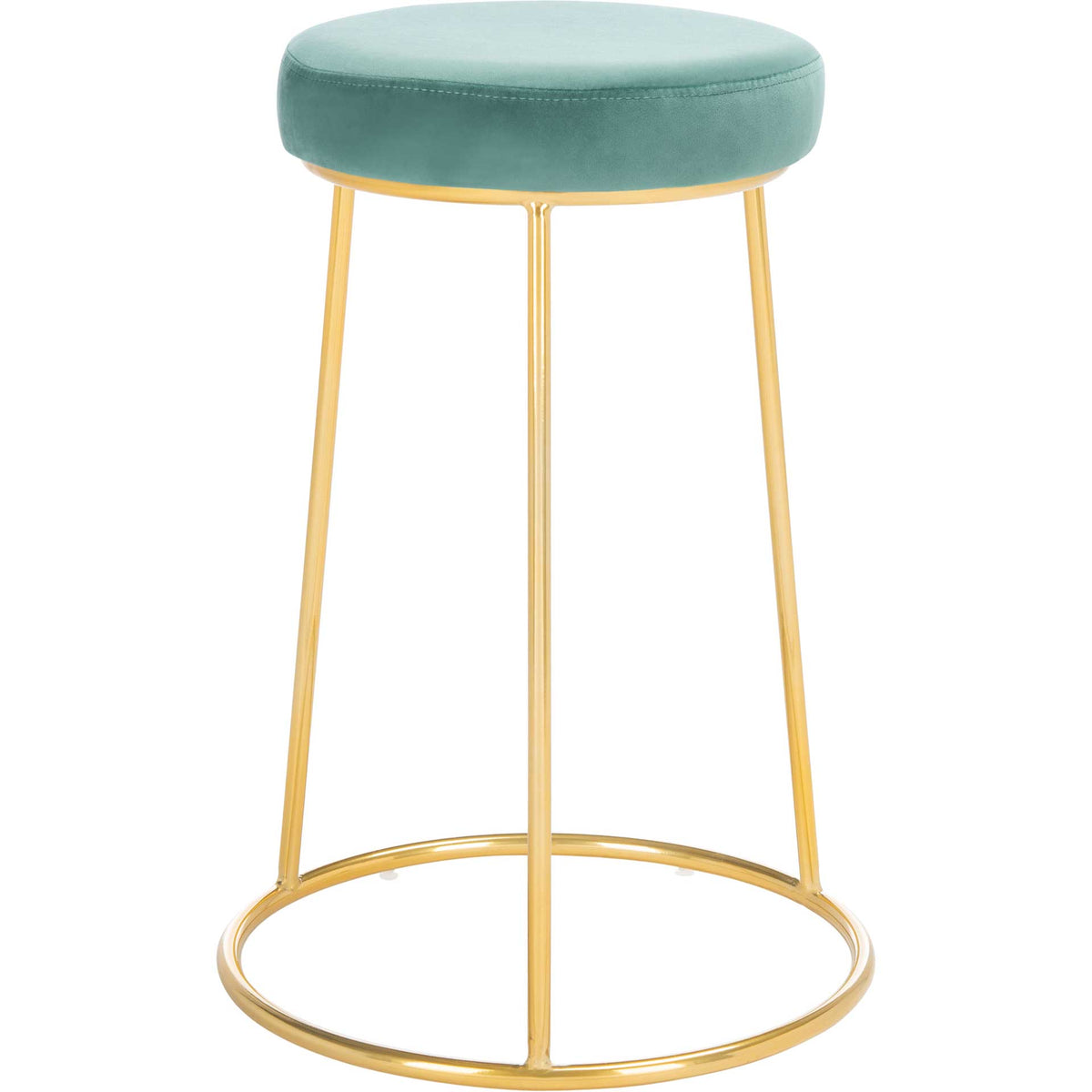 Plush seafoam velvet contrasts with slim gold legs and an open circular base. || BST7507C || side_studio