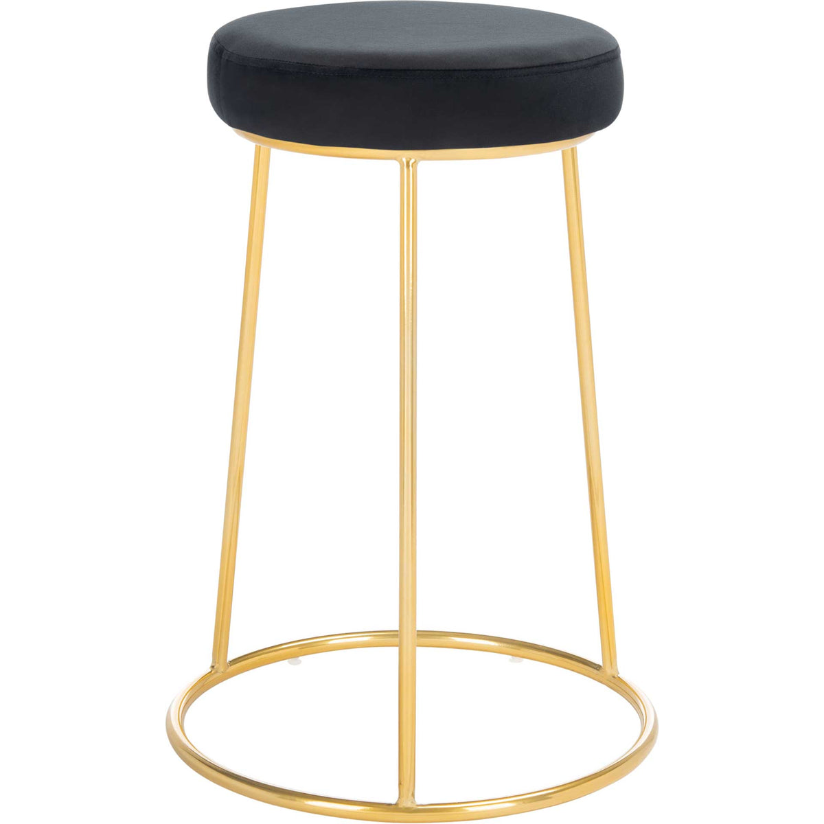 A plush black velvet seat tops a slender gold frame that curves into an open circular base. || BST7507E || side_studio