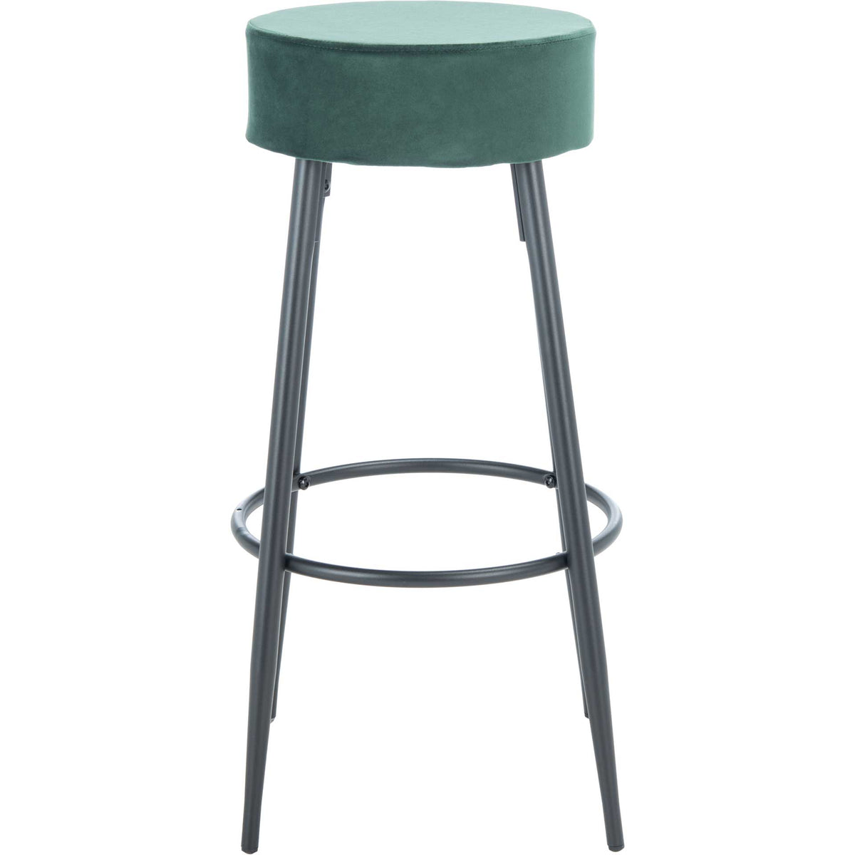 Deep green velvet and slim black metal bring modern contrast to this round counter stool || BST7508C || front_studio