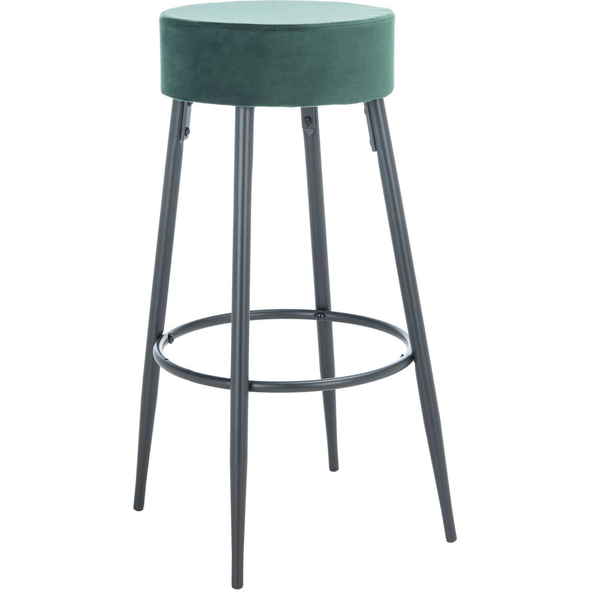 A malachite green velvet seat crowns splayed black legs and a circular footrest || BST7508C || side_studio