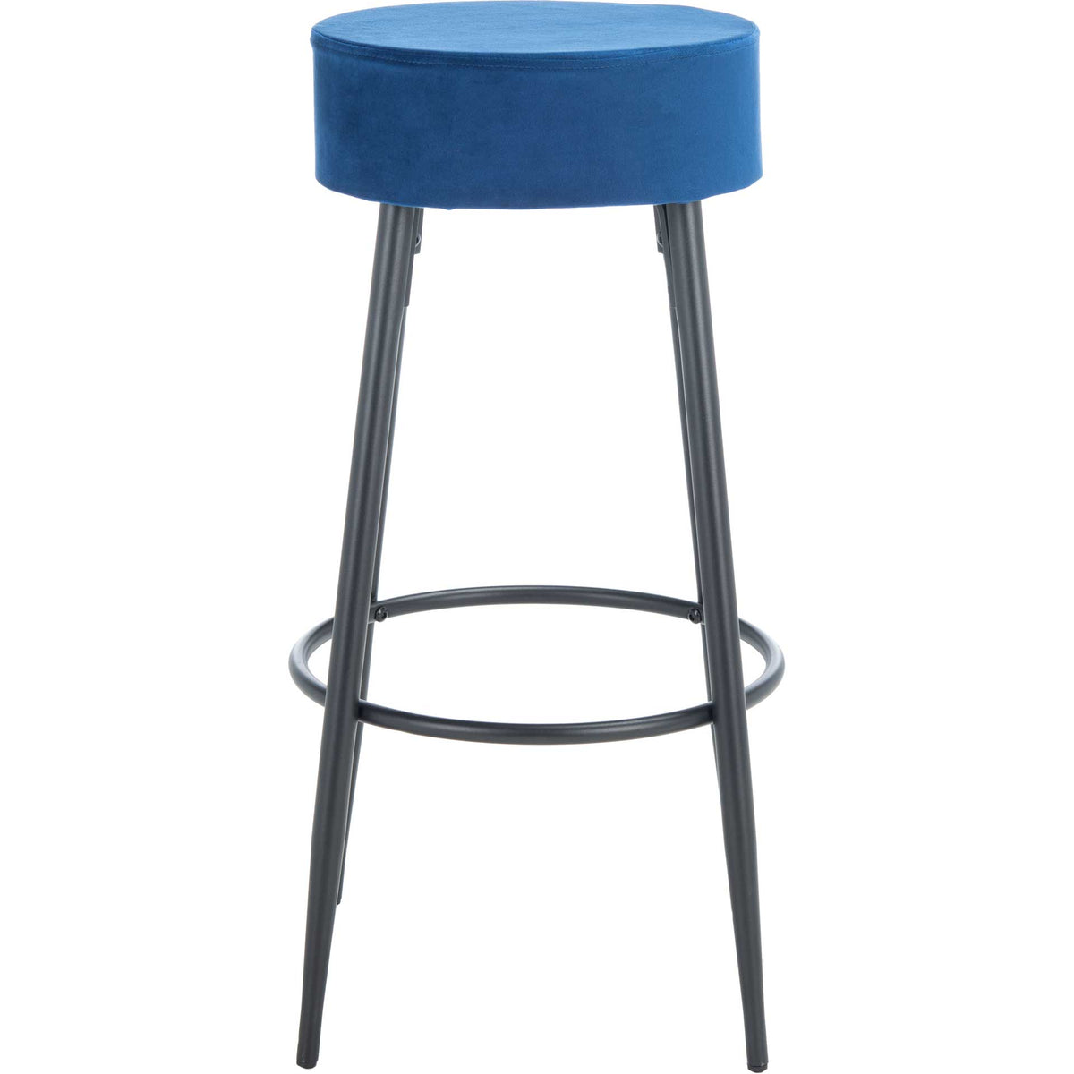 Bold blue velvet gives this slim black metal counter stool a crisp modern look || BST7508D || front_studio