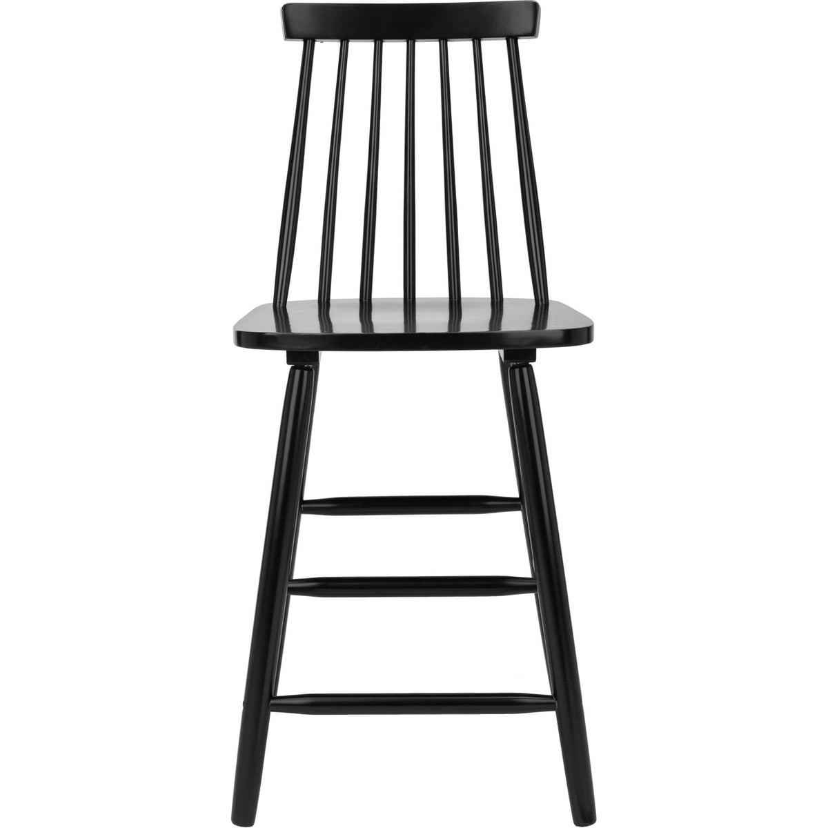 A black counter stool features a tall spindle back and stepped footrest bars. || BST8501B-SET2 || front_studio