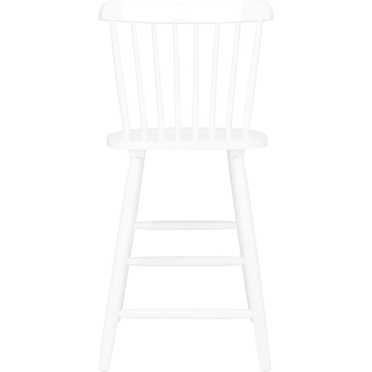 White wood counter stool has a curved spindle back and front footrest bars. || BST8503A-SET2 || front_studio