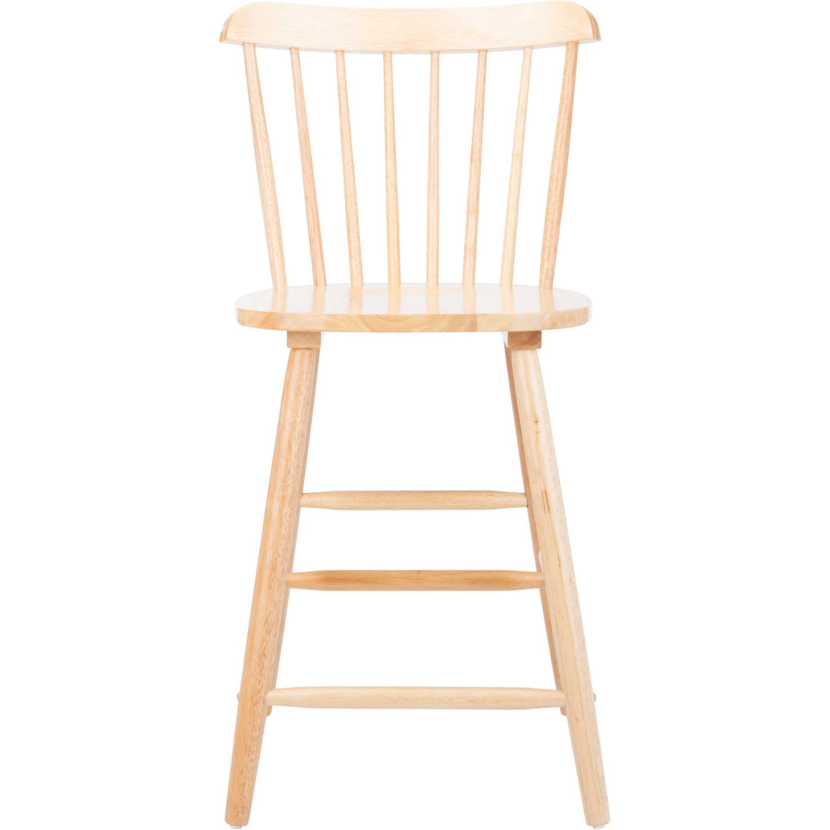 Natural rubberwood counter stool has a wide spindle back and smooth rounded seat. || BST8503C-SET2 || front_studio