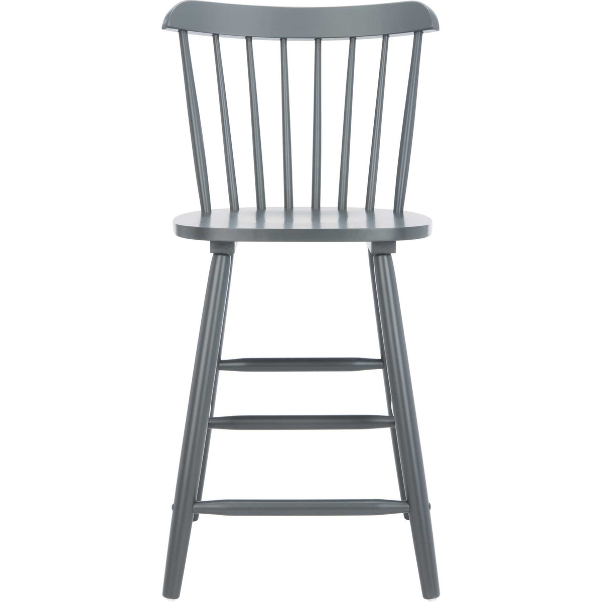 Gray counter stool has a classic spindle back, smooth seat and front support rails. || BST8503D-SET2 || front_studio